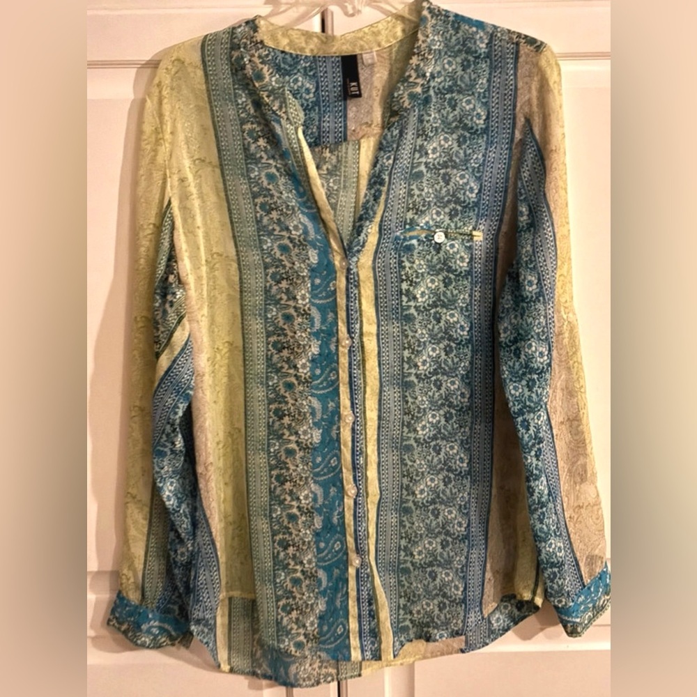 🦋 Kut from the Kloth Jasmine Aqua Floral Chiffon Blouse - XL